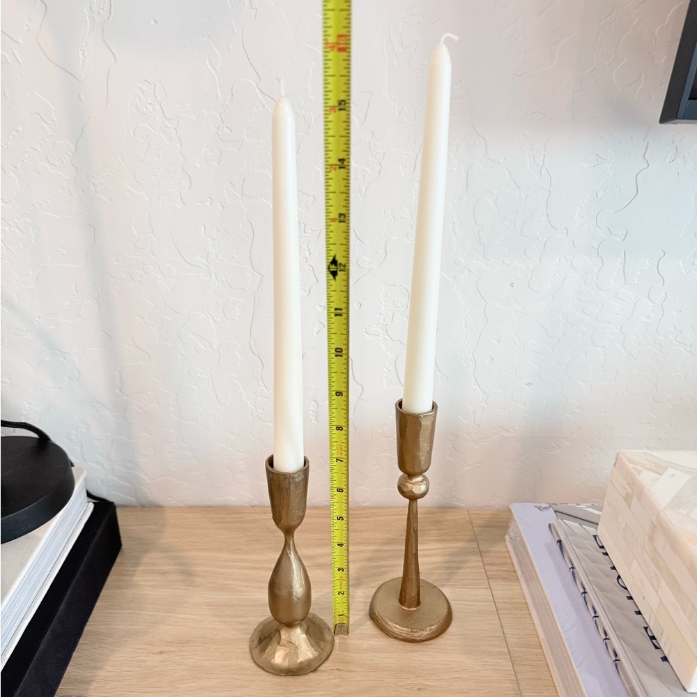 Set Of 2 McGee And Co Antique Brass Taper Candle Holders - Picture 6 of 6